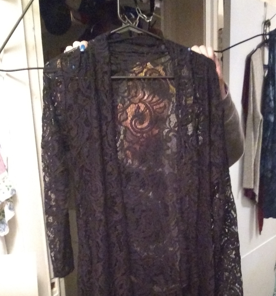Lace long black cardigan
